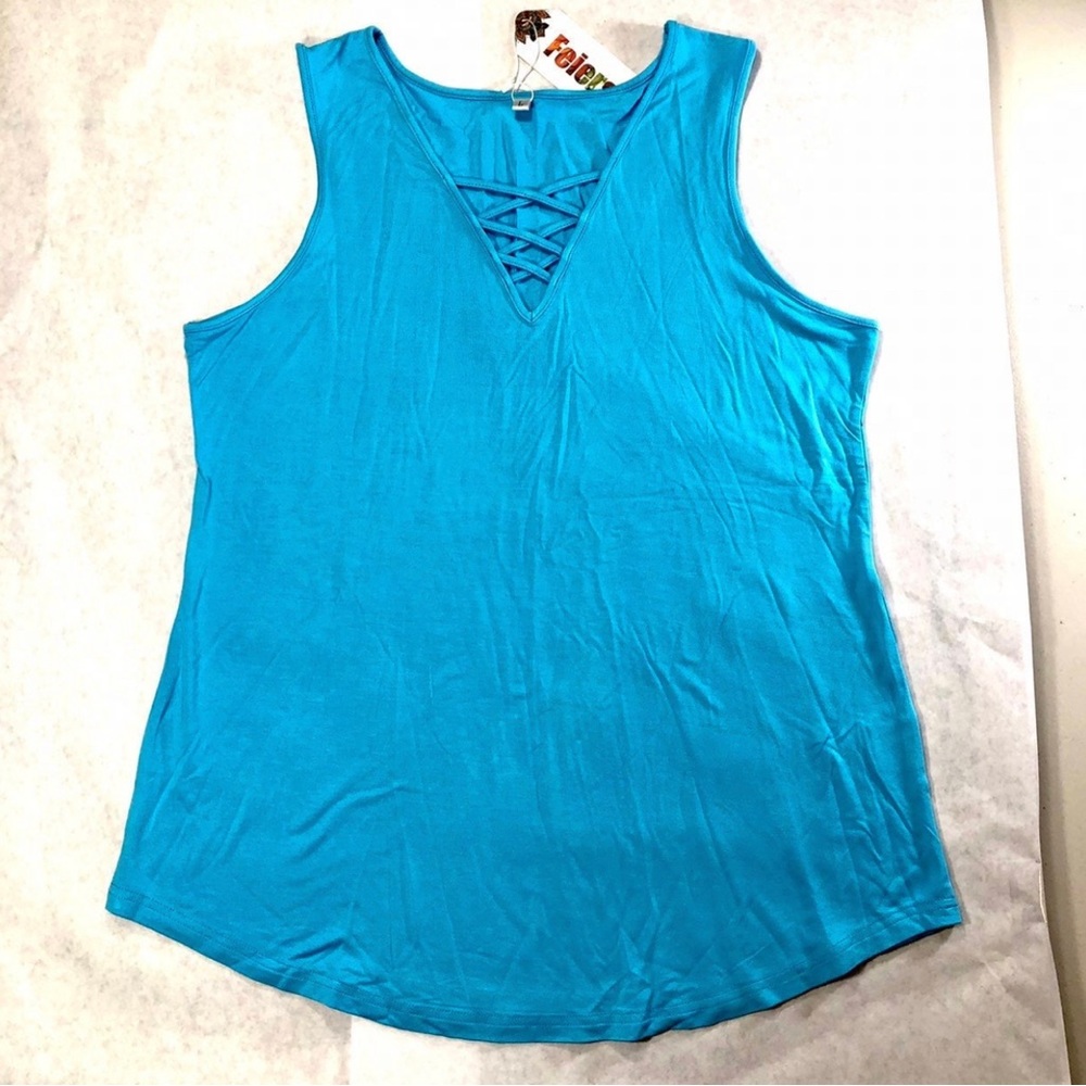Feiersi women’s Blue Sleeveless Shirt Tank Top Size Large!  NWT.